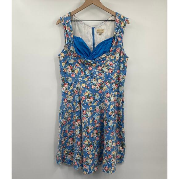 Lindy Bop Ophelia Dress Floral Print Vintage Inspired Retro Fit & Flare Blue 3XL - Picture 3 of 10